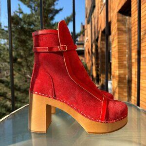 New Swedish Hasbeens Sophisticated Jodhpur Sophia Heeled Clog Boot Red Women 10